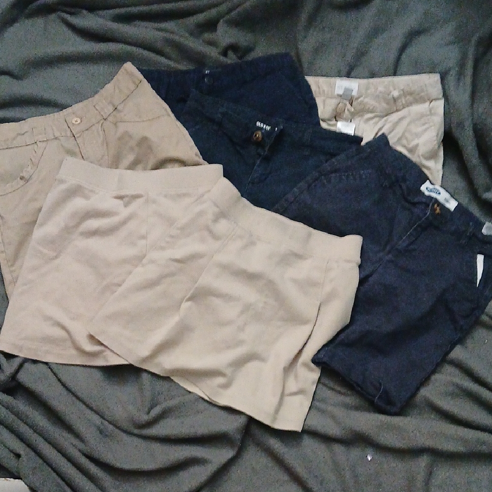 Kids Beige And Navy School Shorts And Skirts